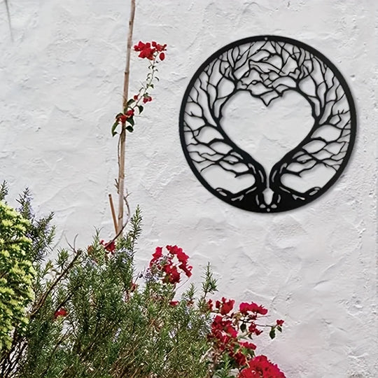 Heart Shaped Tree of Life Black Metal Wall Art Decor