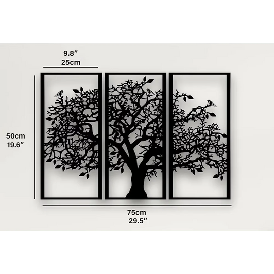 Set of 3 Tree of Life Black Metal Wall Art Plaques