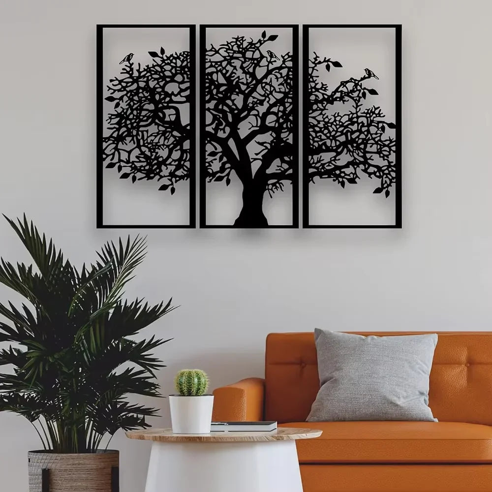 Set of 3 Tree of Life Black Metal Wall Art Plaques