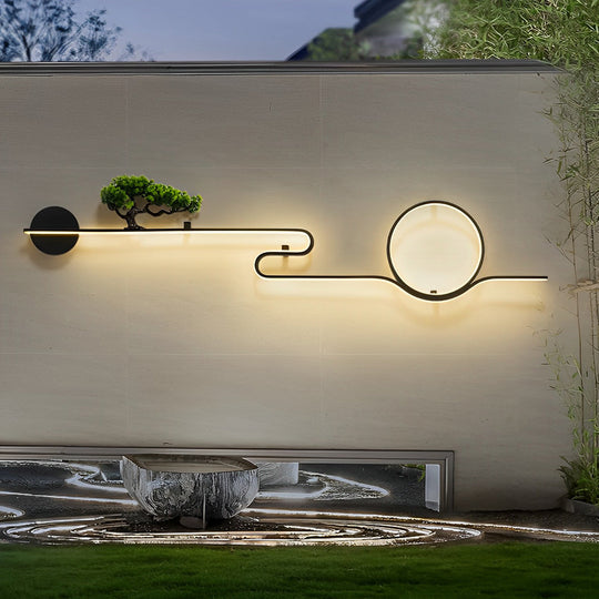 Moon Tree Scenery Waterproof LED Black Retro Outdoor Wall Lights
