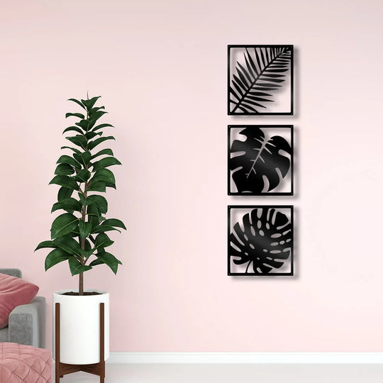 Tropical Palm Leaves Silhouette Black Metal Wall Art Decor