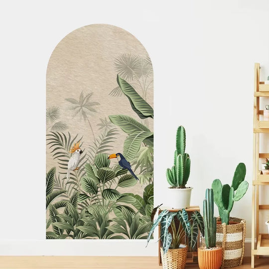 Tropical Toucan Foliage Floral Arch Wall Mural Decal