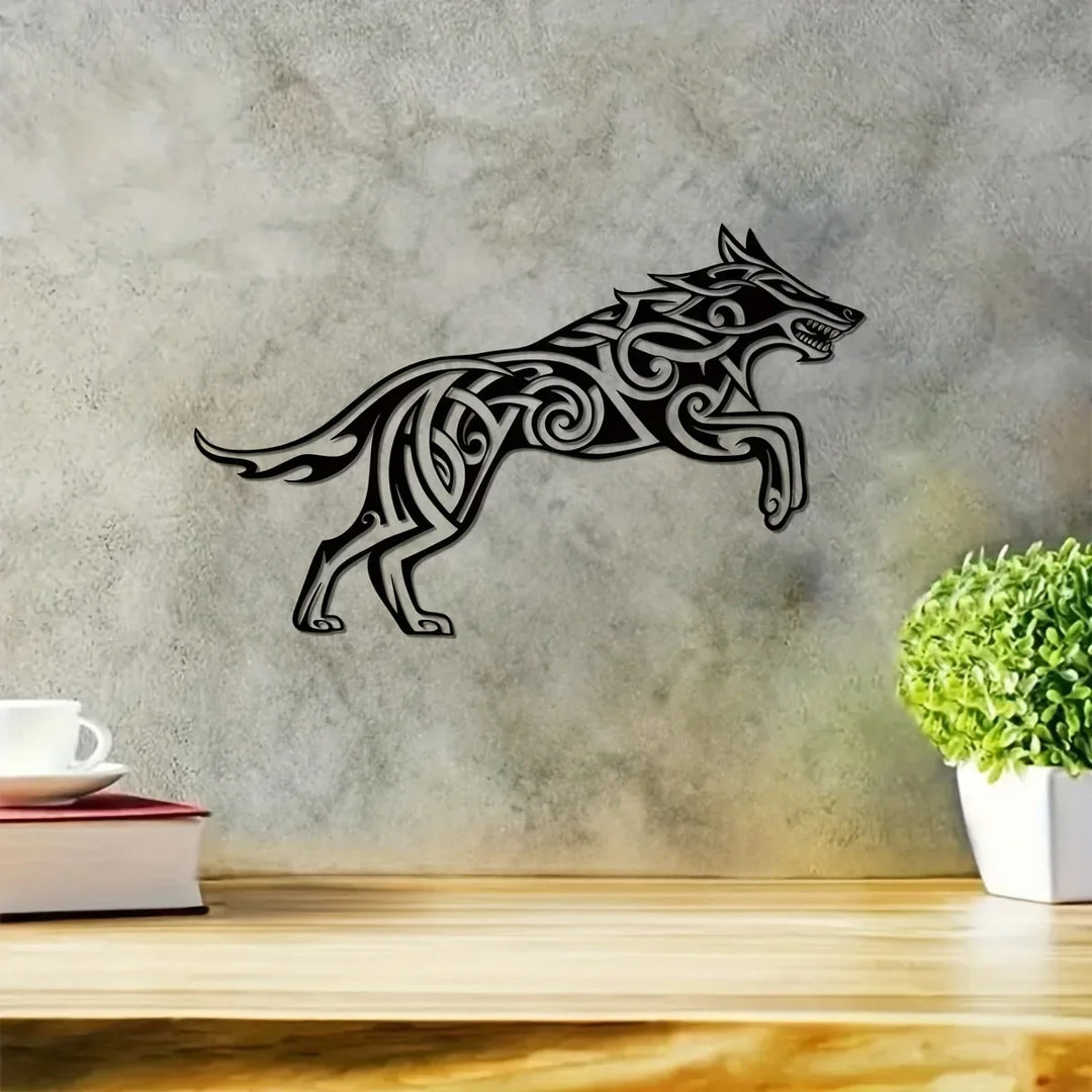 Viking Wolf Black Metal Wall Art Decor