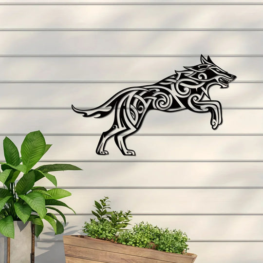 Viking Wolf Black Metal Wall Art Decor