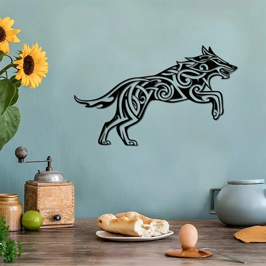 Viking Wolf Black Metal Wall Art Decor