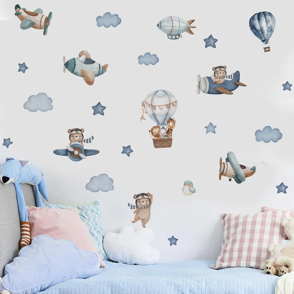 Up and Away Hot Air Balloon Clouds Wall Stickers