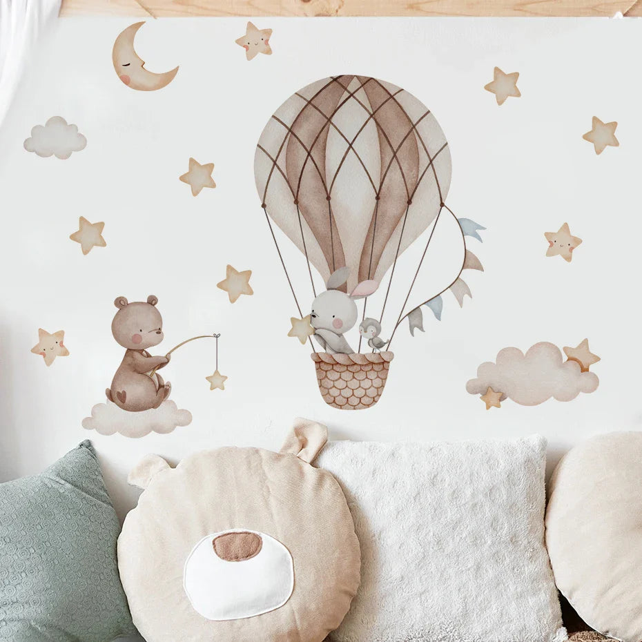 Up & Away Hot Air Balloon Baby Animal Wall Decals