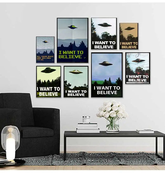 Vintage Sci Fi UFO Retro Wall Art Canvas Print
