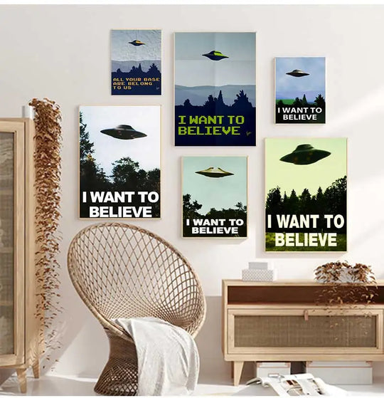 Vintage Sci Fi UFO Retro Wall Art Canvas Print