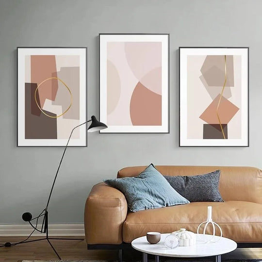 Warm Pink Beige Terracotta Abstract Canvas Wall Art