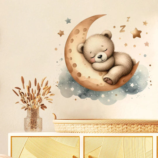 Watercolor Teddy Bear Moon Balloon Wall Decals