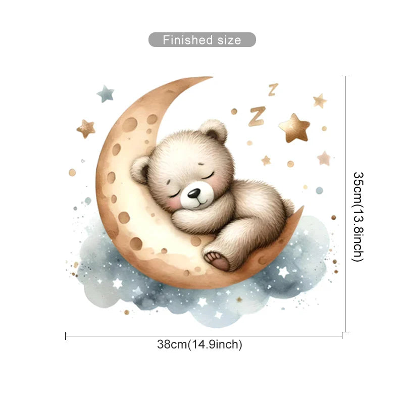 Watercolor Teddy Bear Moon Balloon Wall Decals