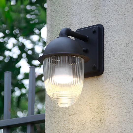 Waterproof Glass Ball Matte Black Outdoor Wall Lamp