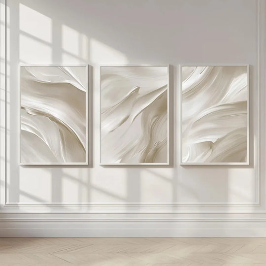 White Beige Brush Strokes Abstract Canvas Wall Art