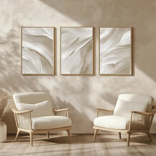 White Beige Brush Strokes Abstract Canvas Wall Art
