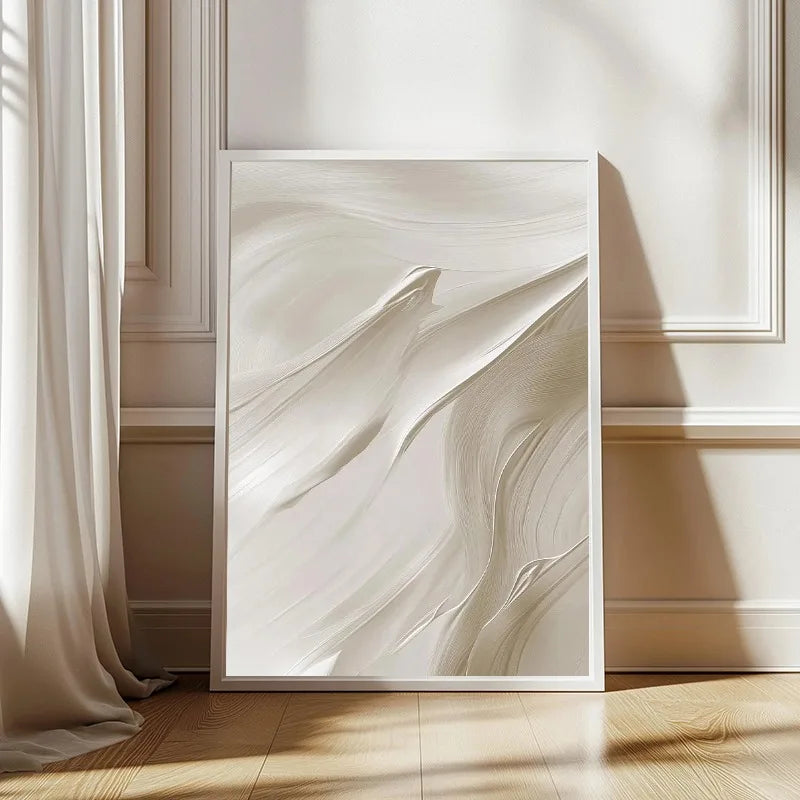 White Beige Brush Strokes Abstract Canvas Wall Art