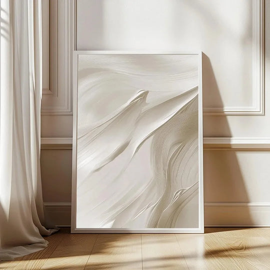 White Beige Brush Strokes Abstract Canvas Wall Art