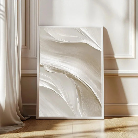 White Beige Brush Strokes Abstract Canvas Wall Art