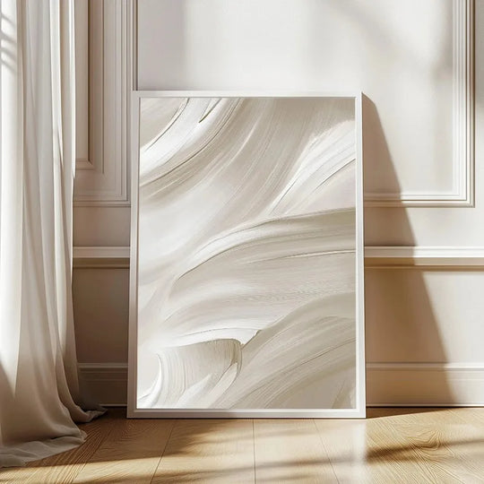 White Beige Brush Strokes Abstract Canvas Wall Art