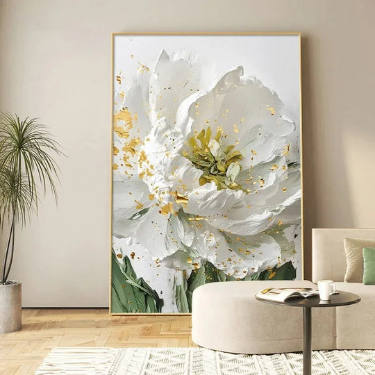 White Petal Flowers Abstract Floral Canvas Wall Art