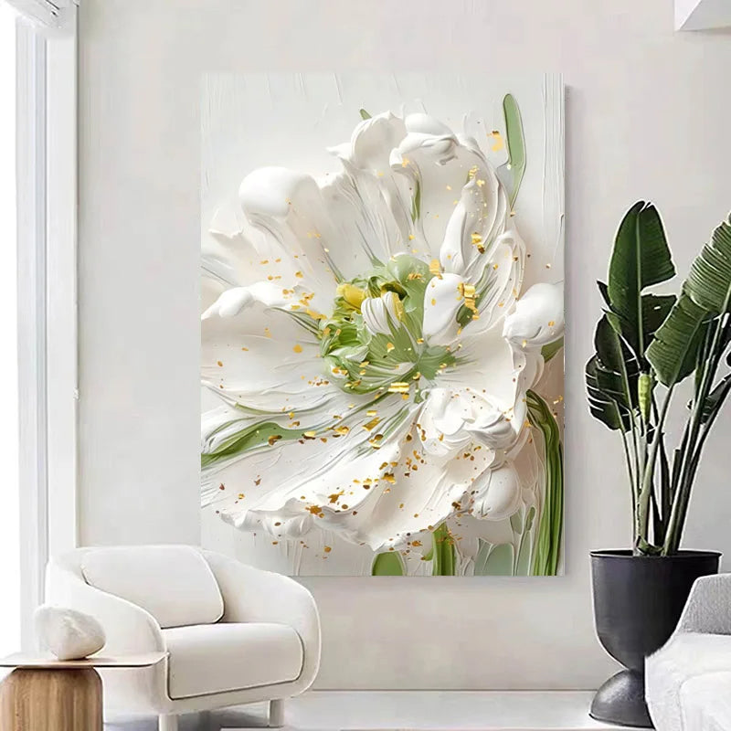 White Petal Flowers Abstract Floral Canvas Wall Art