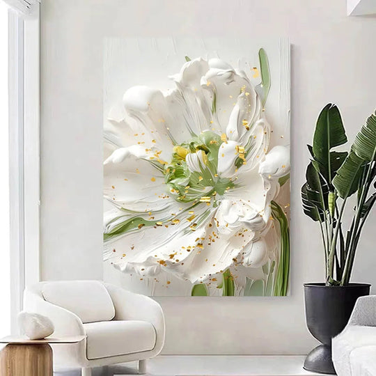 White Petal Flowers Abstract Floral Canvas Wall Art