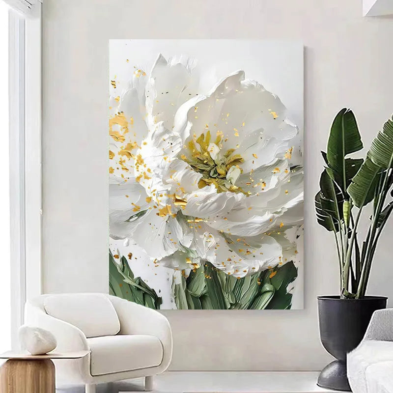 White Petal Flowers Abstract Floral Canvas Wall Art