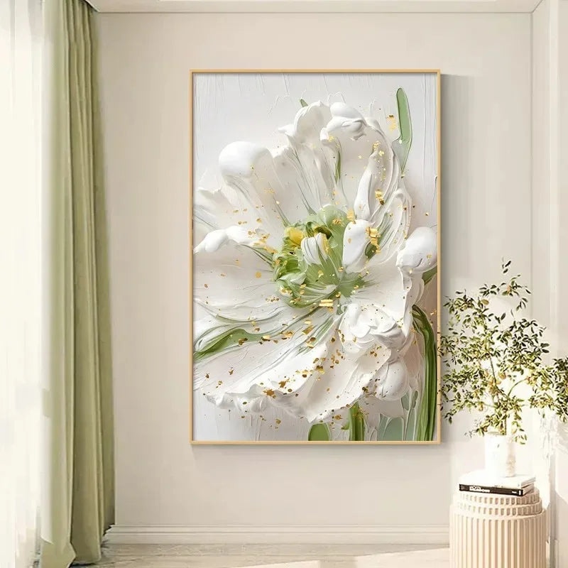 White Petal Flowers Abstract Floral Canvas Wall Art