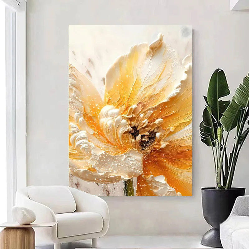 White Petal Flowers Abstract Floral Canvas Wall Art