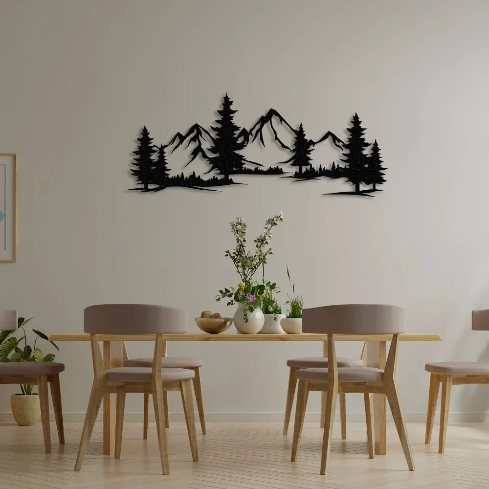 Wild Mountain Wilderness Black Metal Wall Art Decor