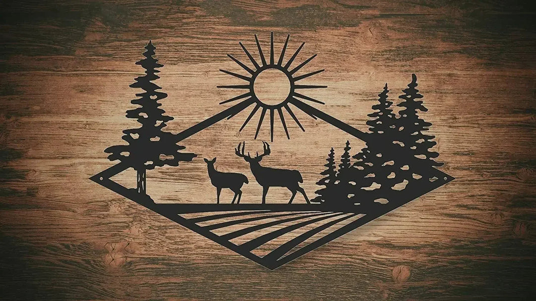 Wild Forest Deer Black Metal Wall Art Decor