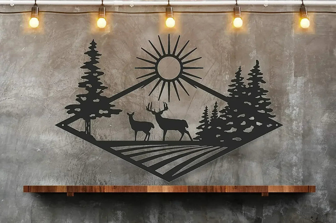 Wild Forest Deer Black Metal Wall Art Decor