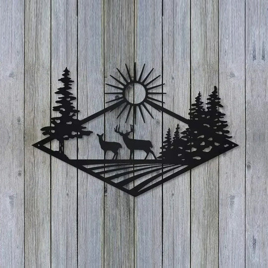 Wild Forest Deer Black Metal Wall Art Decor