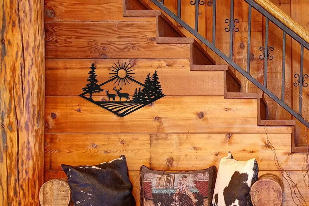 Wild Forest Deer Black Metal Wall Art Decor