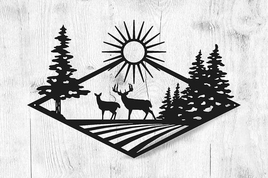 Wild Forest Deer Black Metal Wall Art Decor