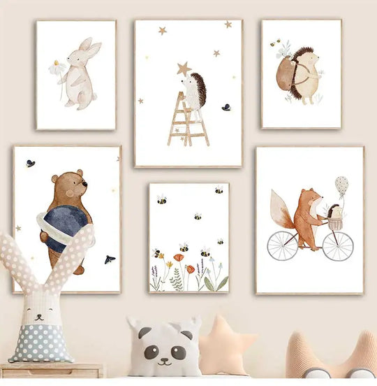 Woodland Animals Cute Nursery Canvas Wall Art