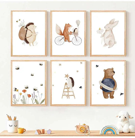 Woodland Animals Cute Nursery Canvas Wall Art