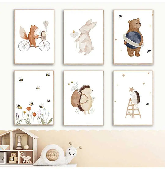 Woodland Animals Cute Nursery Canvas Wall Art