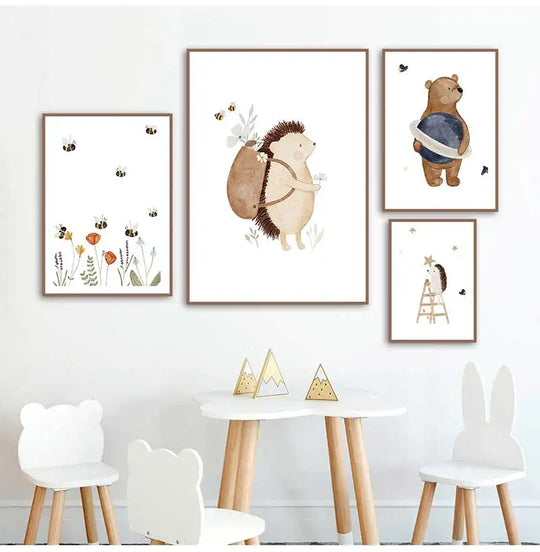 Woodland Animals Cute Nursery Canvas Wall Art