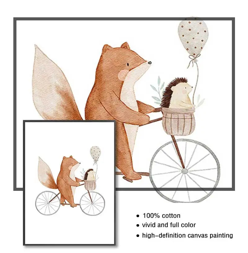 Woodland Animals Cute Nursery Canvas Wall Art