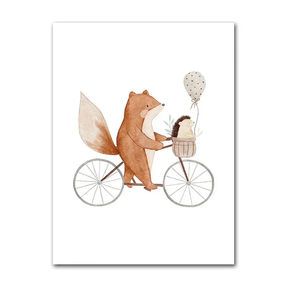 Woodland Animals Cute Nursery Canvas Wall Art