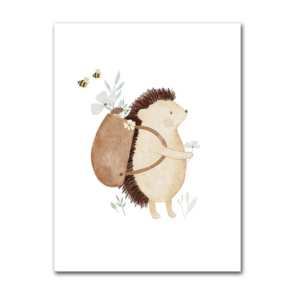 Woodland Animals Cute Nursery Canvas Wall Art