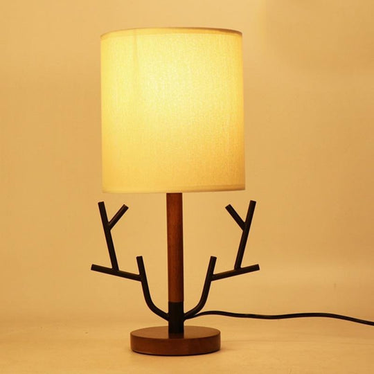 16'' Vintage Rustic Tree Branch Table Lamp with Fabric Shade