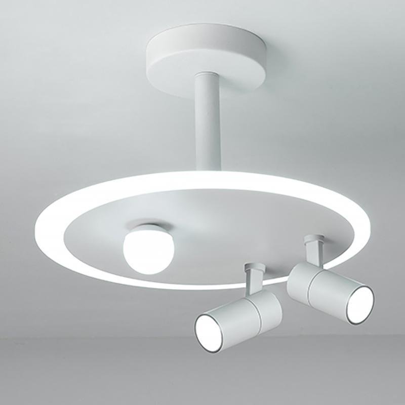 20" Round Dimmable Semi-Flush Mount LED Ceiling Light with 2 Adjustable Spotlights
