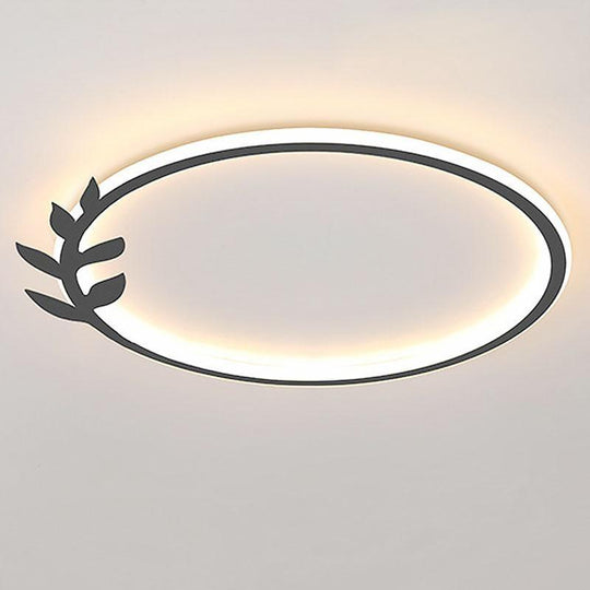 20'' Round Dimmable Black Flush Mount Ceiling Light with Leaf-Shaped Edge