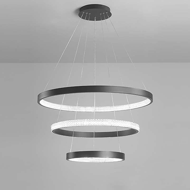 Round 3-Ring Modern LED Chandelier – Adjustable Hanging Design