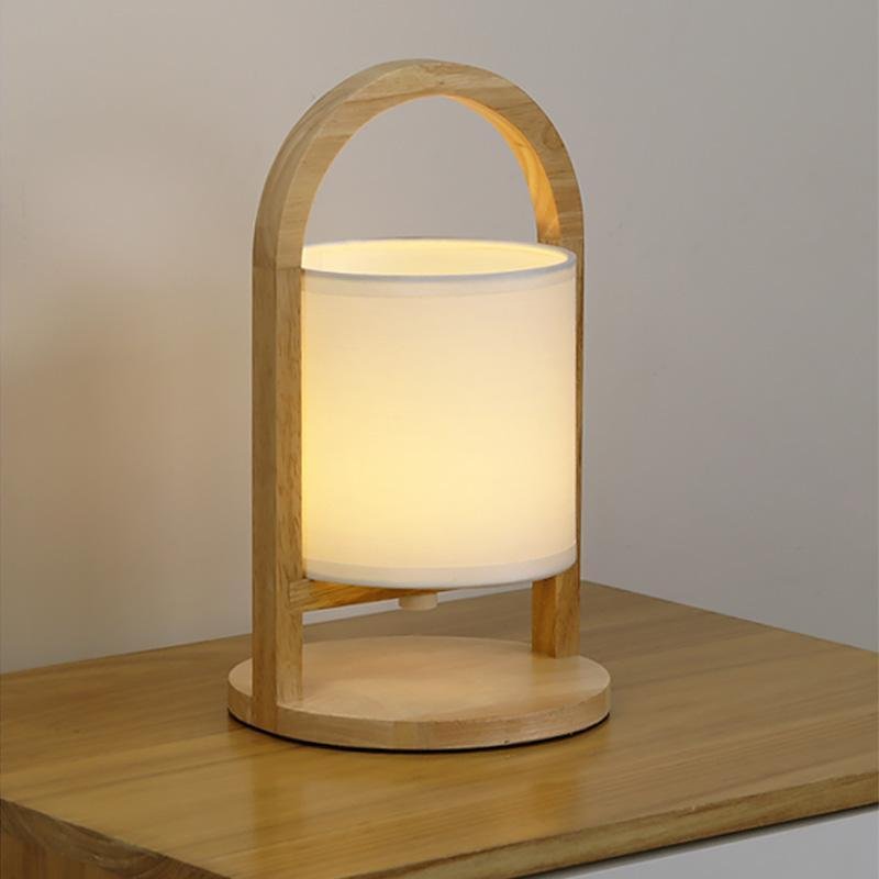 Portable Wooden Accent LED Table Lamp with Linen Shade