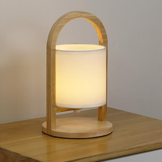 Portable Wooden Accent LED Table Lamp with Linen Shade