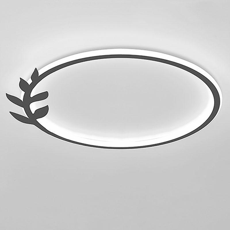 20'' Round Dimmable Black Flush Mount Ceiling Light with Leaf-Shaped Edge