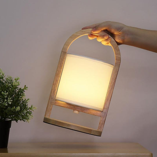 Portable Wooden Accent LED Table Lamp with Linen Shade